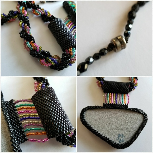 Relisted... Big Handmade Dichroic Glass necklace peyote colorf - Picture 8 of 8